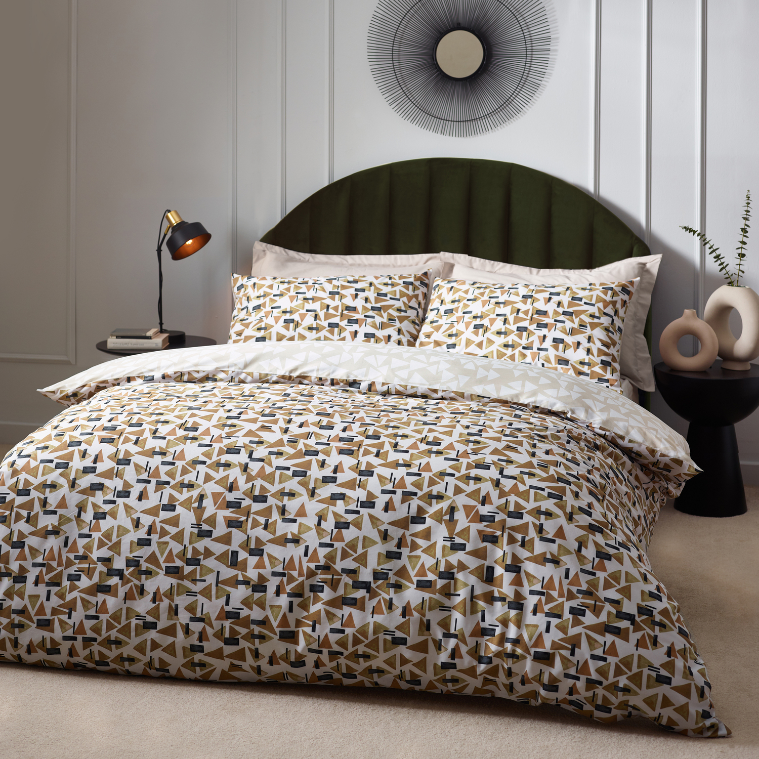 Geometric Triangles Duvet Cover Set - Toffee King
