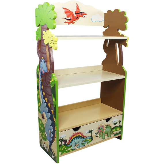 Kids Wooden Bookcase Display Storage Dinosaur Kingdom