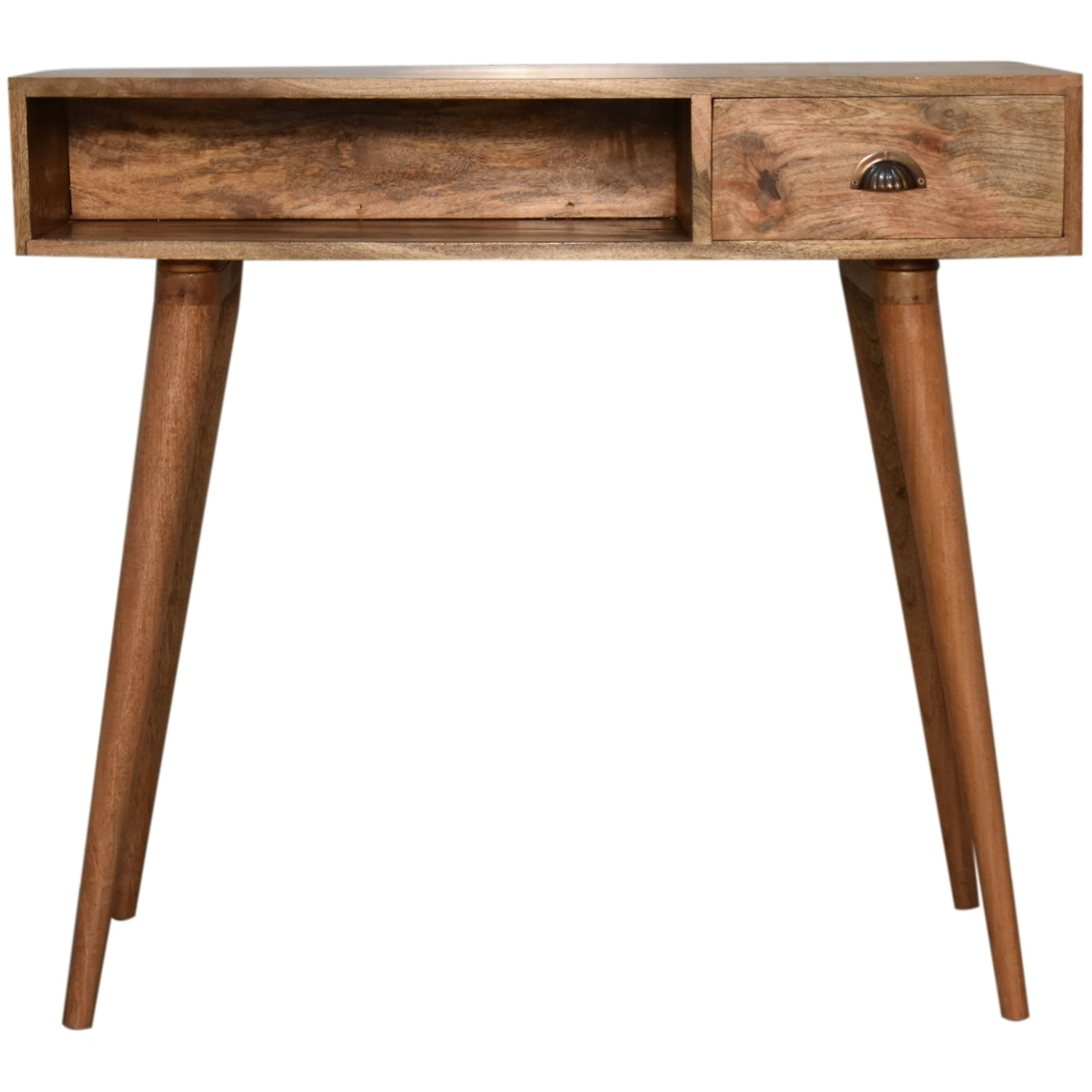 KDMK - Retro Style Solid Wood Writing Desk with Open Slot And Cable Access - Brown thumbnail