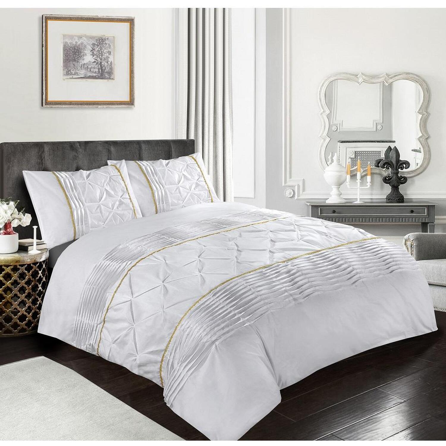 Eleanor Pintuck Duvet Cover Set - White Superking