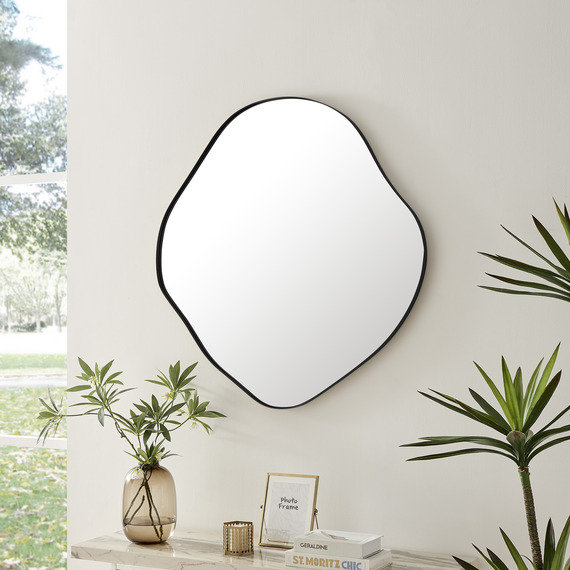 Vita Asymmetrical Curved Pebble Metal Framed Wall Mirror