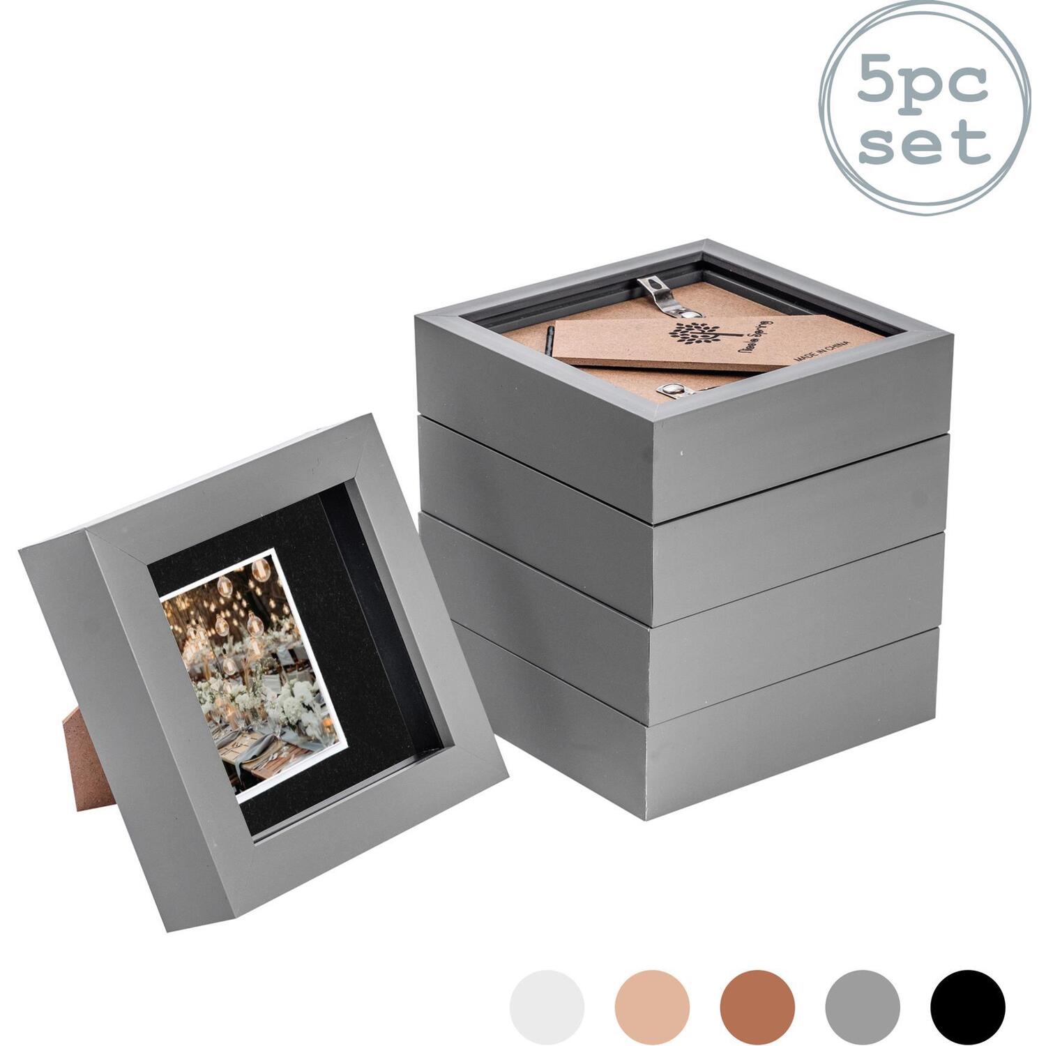 3D Box Photo Frame - 4 x 4" with 2x2" Mount - Pack of 5 - Grey/Black