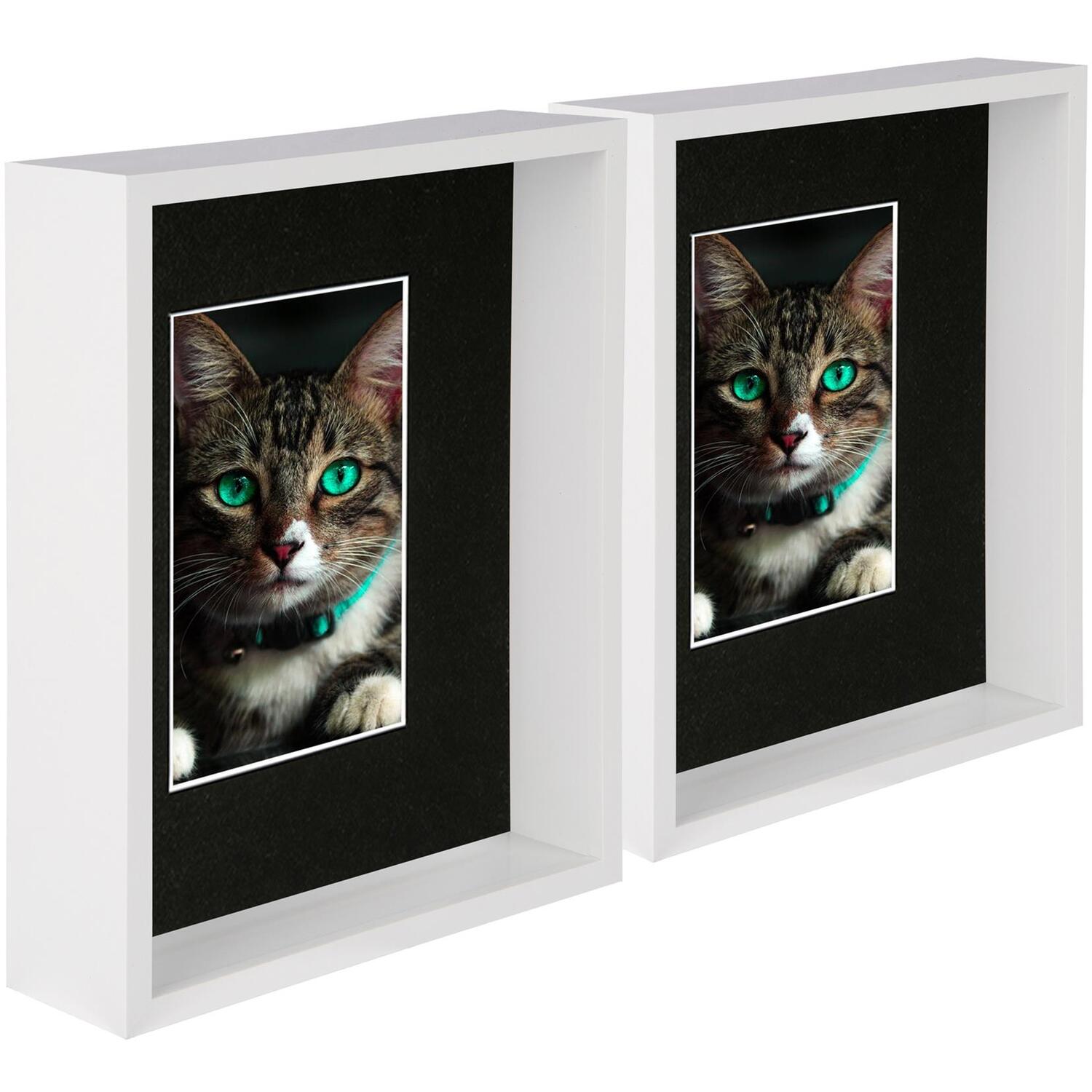8" x 10" 3D Deep Box Photo Frames - 4" x 6" Mount - Pack of 2 - White/Black