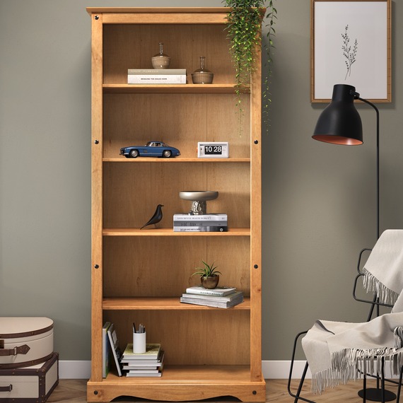 Corona Large Bookcase Solid Wooden Pine Wood Open Shelving Display