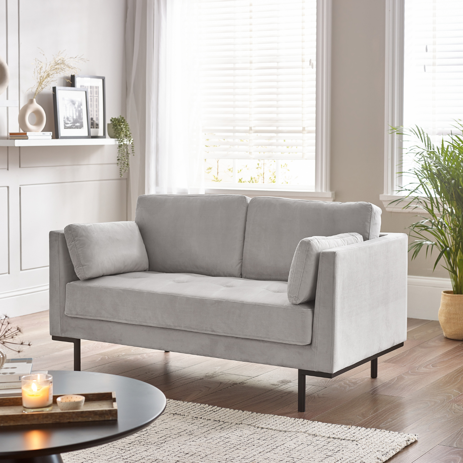 FurnitureboxUK - Evelyn Living Room Velvet Fabric Sofa - Taupe / 2 thumbnail
