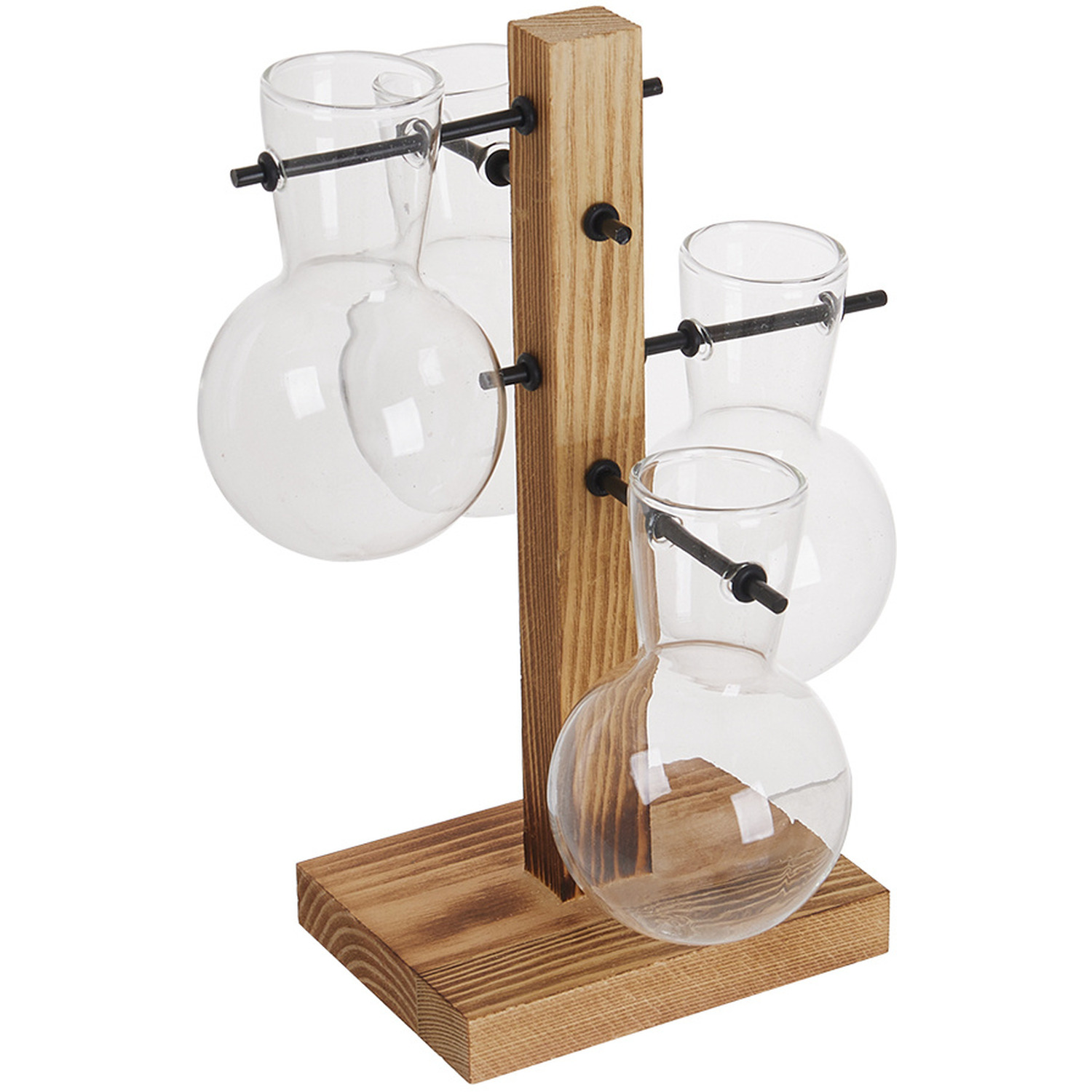 Desktop Wooden Plant Propagation Station with 4 Bulb Vases - Wood