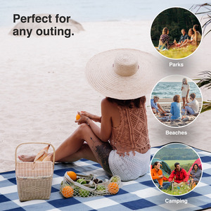 Navy / 180cm Picnic Blanket with Faux Leather Carry Handle shot 5183476