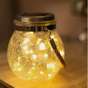Solar Hanging Lantern LED Crackle Glass Jar
