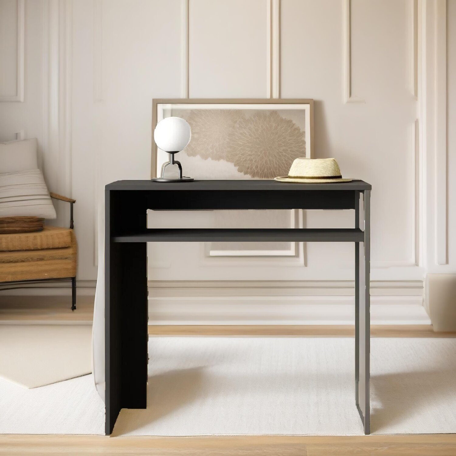 2 Tier Console Table With Steel Frame Hallway Furniture - Black