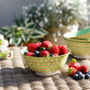 Set of 4 KitchenCraft Green Geometric Ceramic Bowls