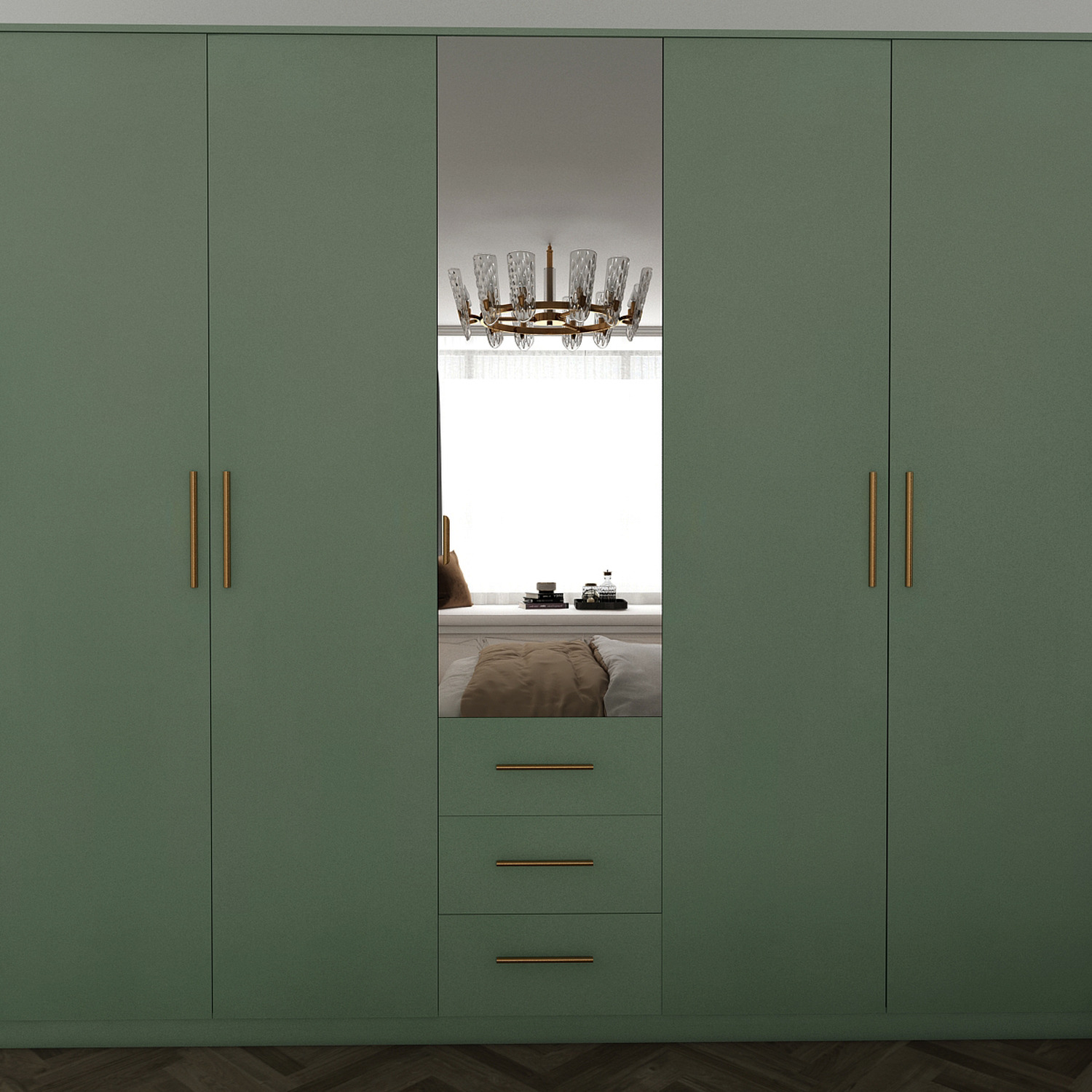 Green 5 Door 3 Drawer Wardrobe - Green