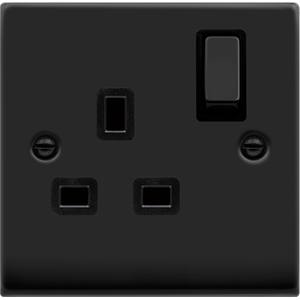 Matt Black 1 Gang 13A DP Ingot Switched Plug Socket