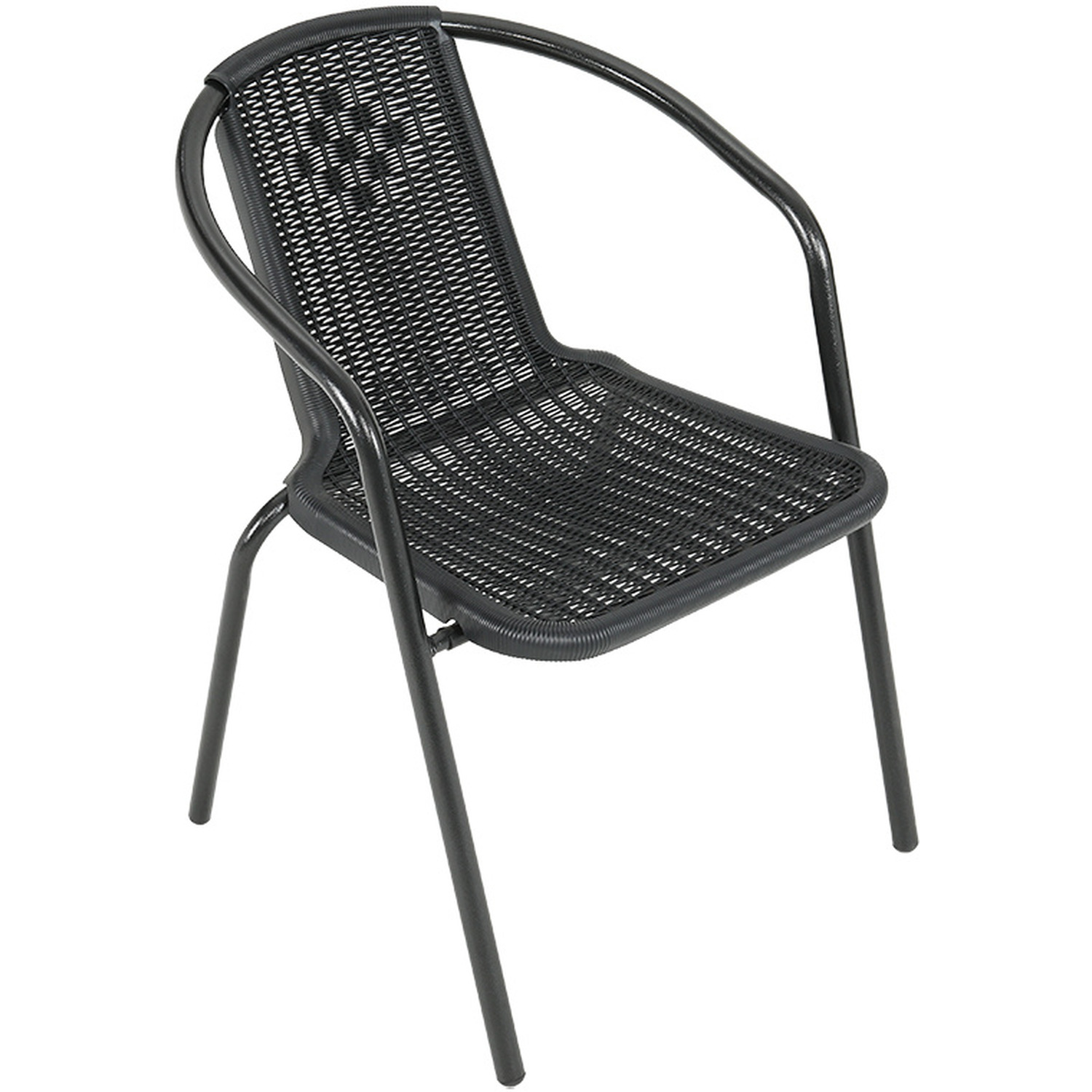 Metal Bistro Set Garden Slatted Table With Two Rattan Chairs - Dark Grey 1 Square Table And 2 Rattan Chairs