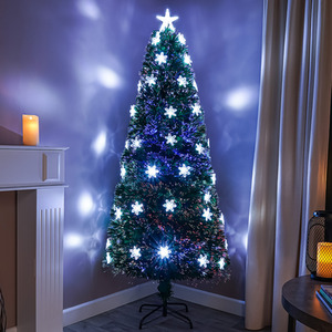 Fibre Optic Green Christmas Tree with White LEDs and Snowflakes