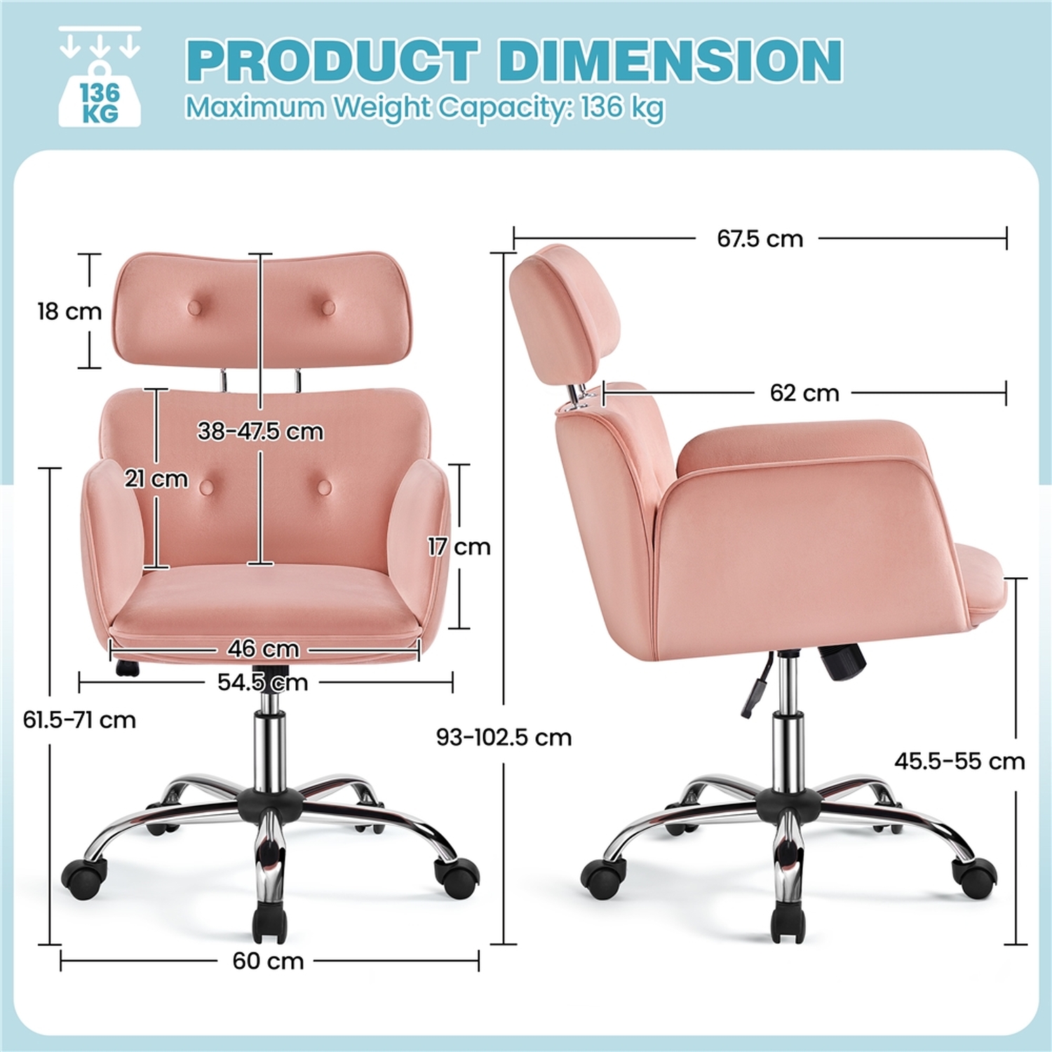 Rolling Swivel Computer Chair Vanity Chair - Pink