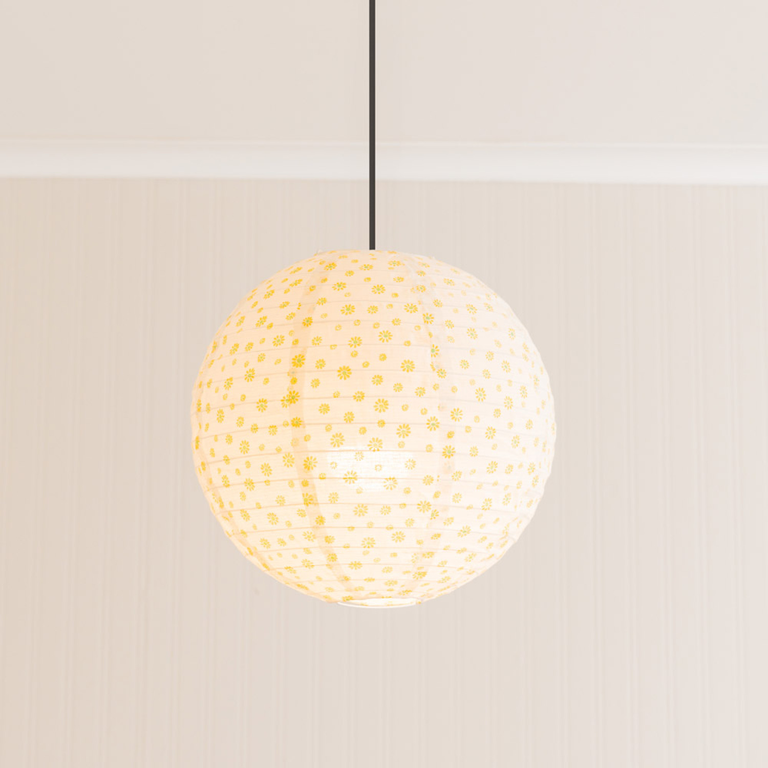 Annie Ditsy Floral Fabric Ball Ceiling Lamp Shade with LED Bulb - White
