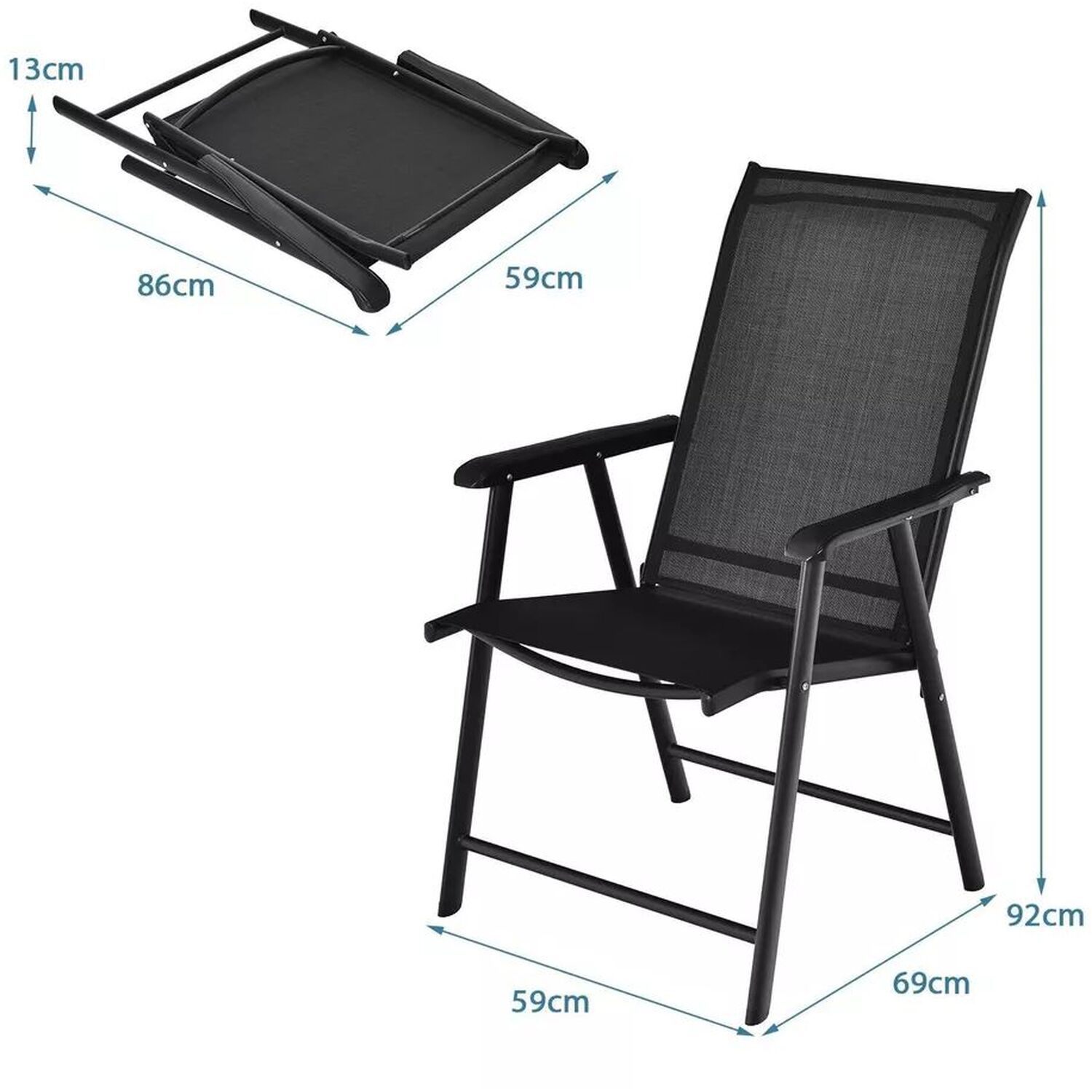 Set Of 4 Black Folding Garden Chairs - Black And Brown
