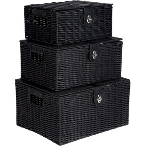Woven Wicker Hamper Storage Basket Set Of 3