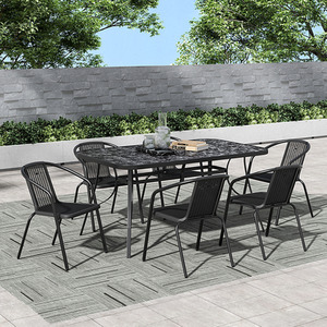 Rectangle Tempered Glass Table with 6 PE Rattan Chairs