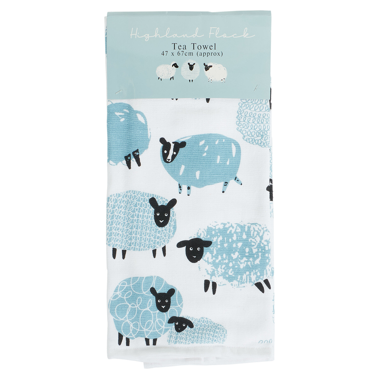 Highland Flock Reversible Tea Towel - Blue