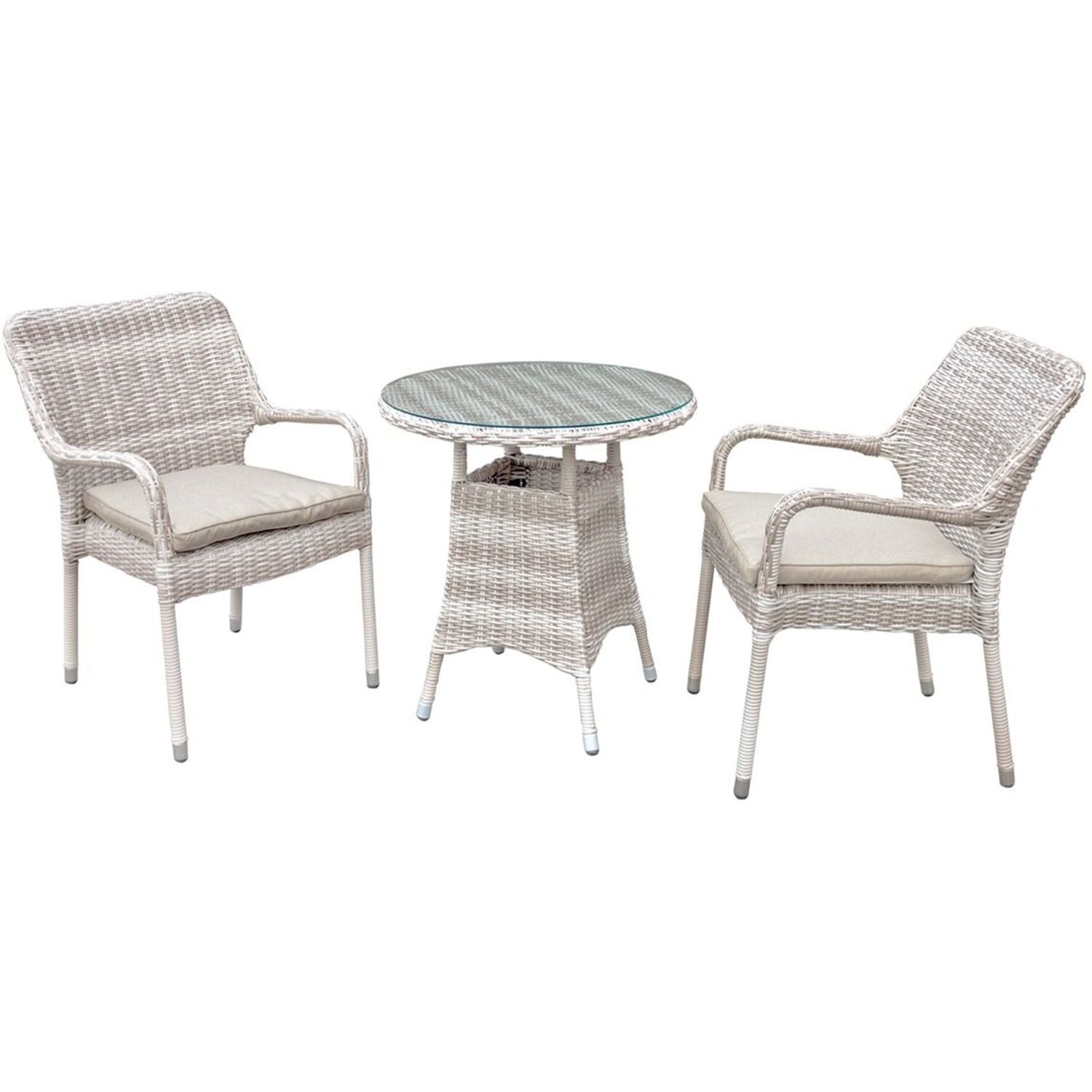 Palmera Rattan Stacking 2 Seat Bistro Set - Sandy White