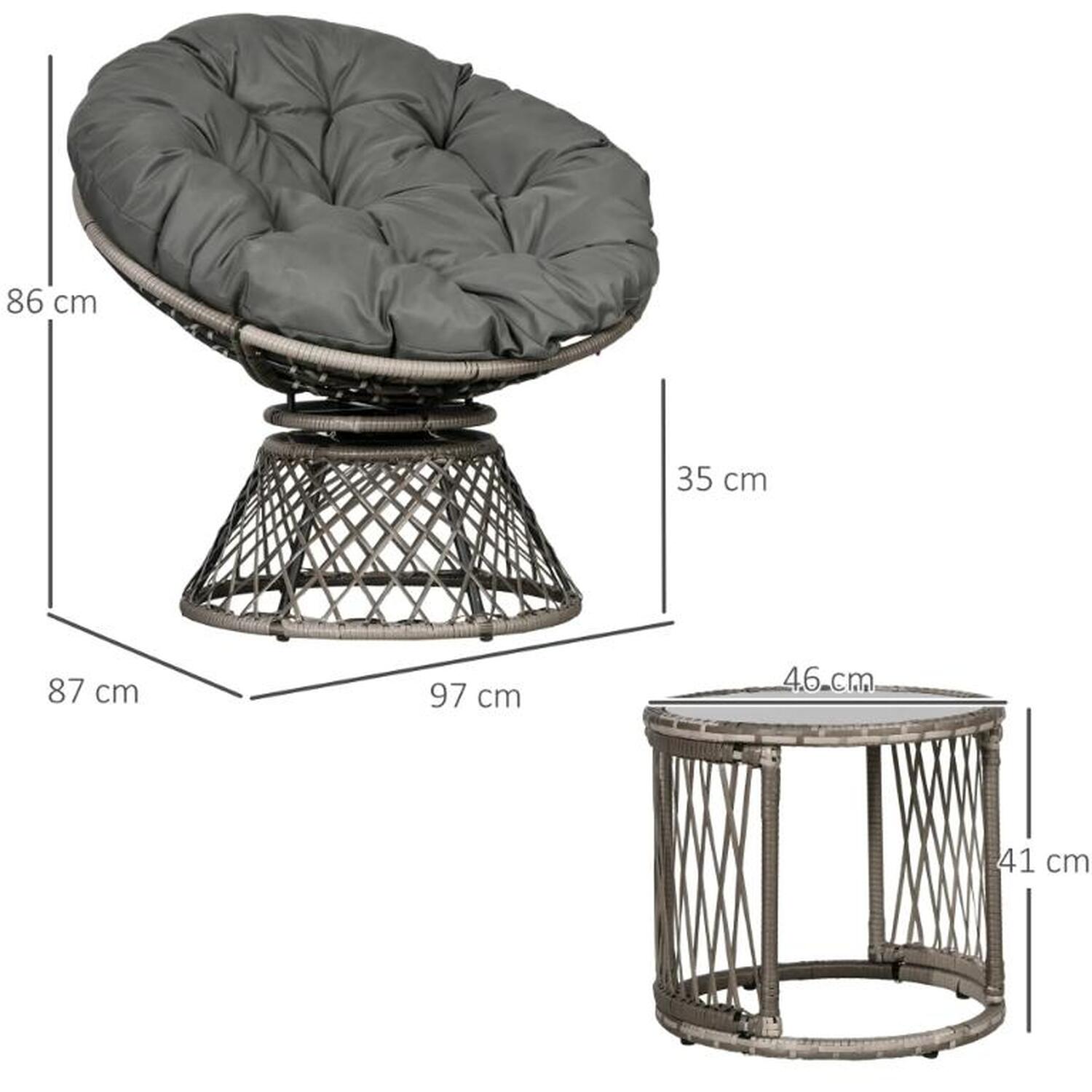 Three Piece Rattan Garden Moon Chair Set - Grey