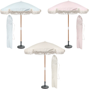 Tassel Fringed Wooden Garden Parasol and Base Set