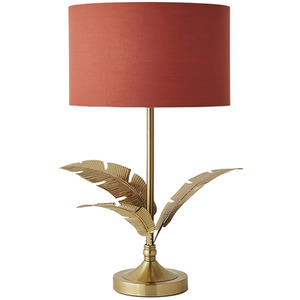 Christina Palm Leaf Table Lamp with Fabric Drum Shade and LED Bulb