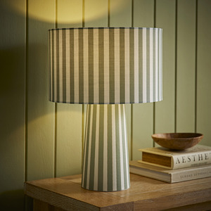 Thorley Stripe Fabric Table Lamp with Drum Shade and LED Bulb