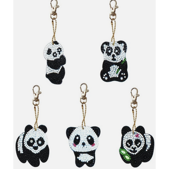 Pack of 5 Panda Diamond Art Keyrings