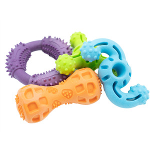 Fun Pet Toys TPR Foam 4 items mixed of Ring Bone Stick Prong