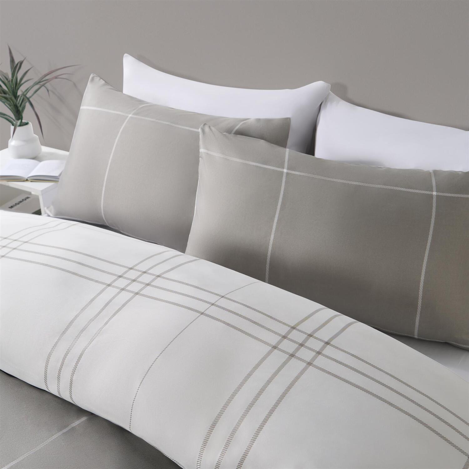 Square Check Duvet Cover Set - Grey Single