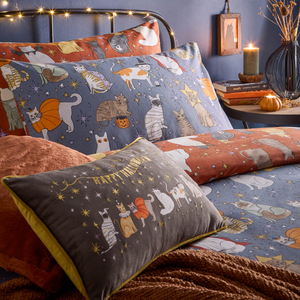 Halloween Pawty Printed Reversible Duvet Cover Set Double