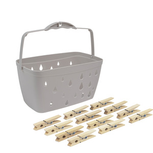 Plastic Peg Basket with 102 Birch Wooden Pegs
