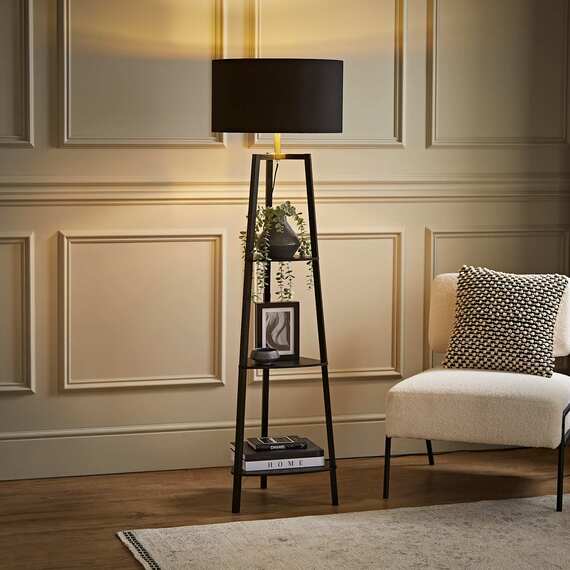 Hiru 3 Tier Shelf Floor Lamp with Metallic Shade