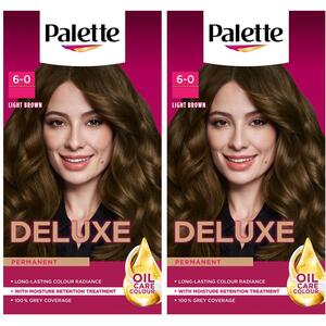 Palette Deluxe Creme Colouration 6-0 Light Brown Hair Dye, 2 Pack