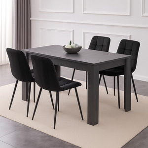 Arrow Dark Grey Dining Table and Velvet Tufted Chairs Set