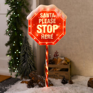 Santa Stop Here LED Sign Stake