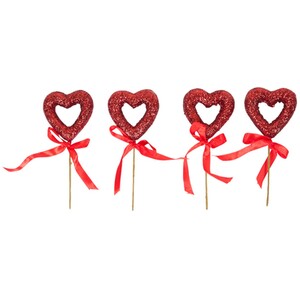 Pack of 4 Ribbon Heart Picks