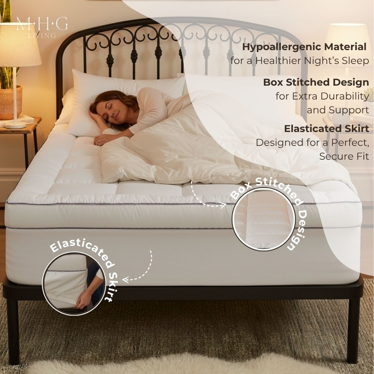 5cm Thick Mattress Topper Protector With Extra Deep Skirt - White Double