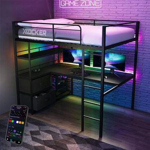 Battlebunk XL RGB Double High Sleeper Gaming Bunk Bed with Desk