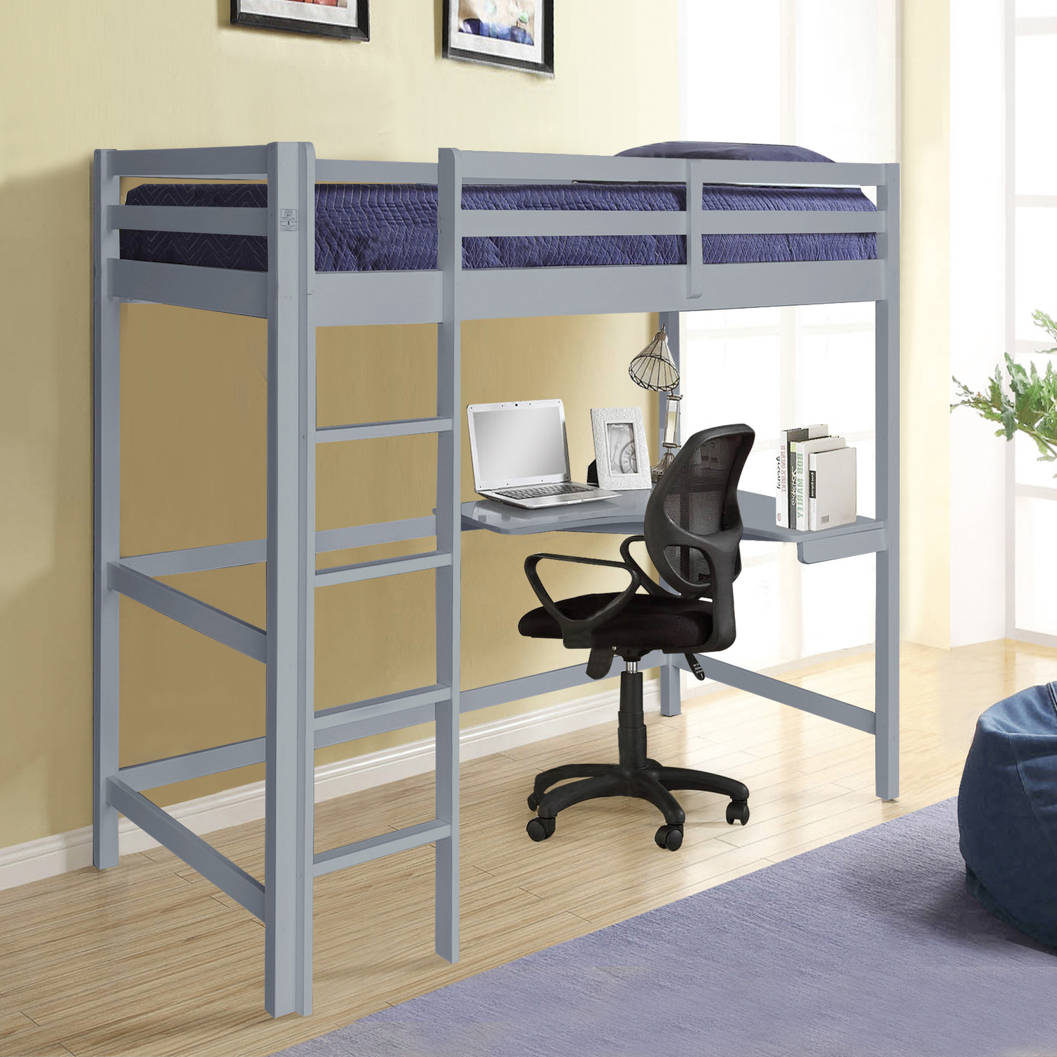 High Sleeper Bed With Corner Desk - Grey