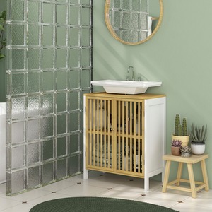 HOMCOM Under Sink Cabinet with Slat Doors and U-Shape Slot