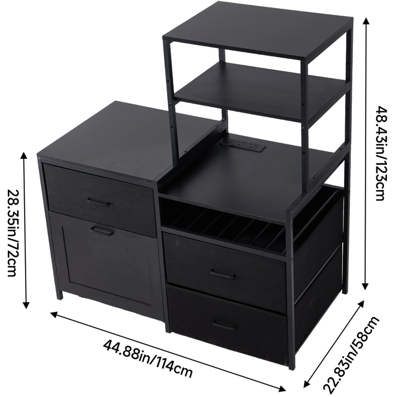 Mini Fridge Stand With Wine Rack And Power Socket - Black