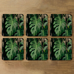 Monstera Leaves in home interior Designer Coaster Set