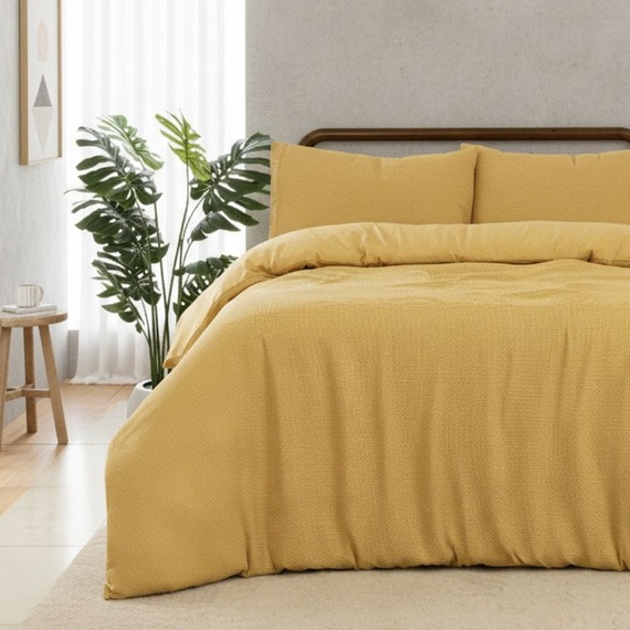 Chunky Waffle Duvet Cover Set Mustard