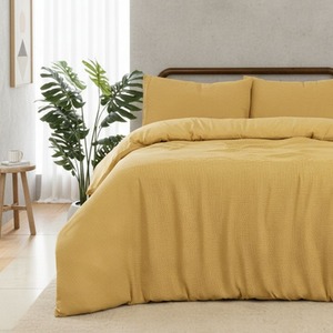 Chunky Waffle Duvet Cover Set Mustard