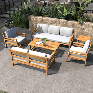 Abrihome Acacia Wood Outdoor Furniture Modular Sofas Tables Olifen Fabric
