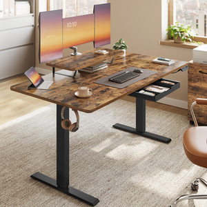 Brown Electric Standing Desk, Height Adjustable Desk, 140 x 70 cm shot 12388434