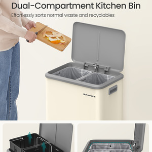 Kitchen Trash can, waste separation system 2 x 15 L, 2 compartments